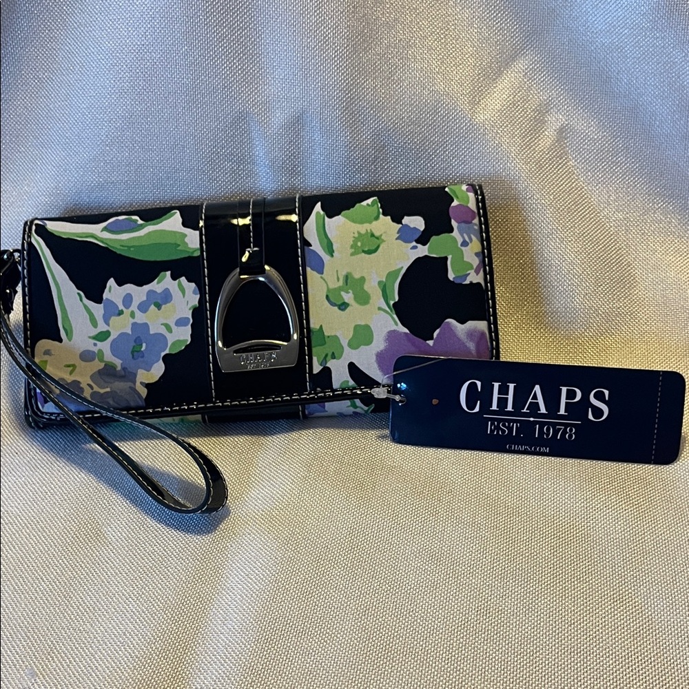 Chaps Black and Purple Floral Wristlet